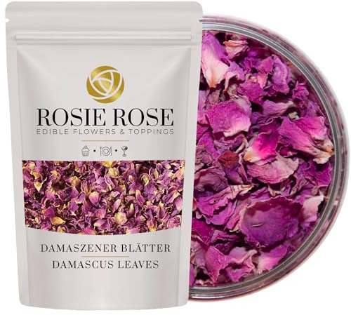 ROSIE ROSE- Essbare Damaszener Rosenblätter (25g) - Getrocknete Rosenblätter essbar - Premium Rosentee, Rose Tea & Blütentee - Getrocknete Rosen für Tortendeko Blumen essbar & Blüten für Torten