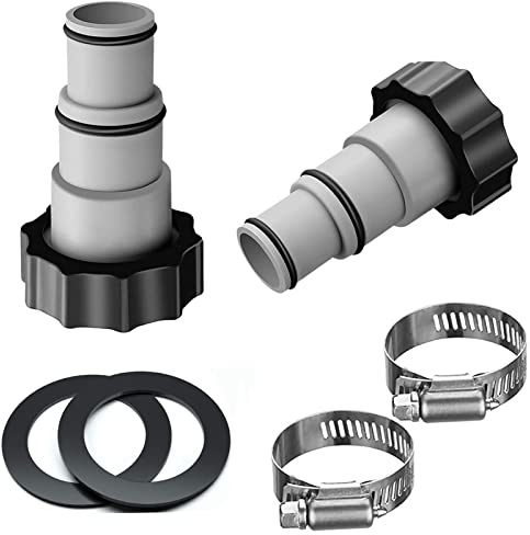 TETSMG Pool Adapter A für Intex Pool I Anschlussset Schlauchadapter 32-38 mm für Pumpen Pool Zubehör 2 Stück mit Gewinde I Dichtring I Edelstahlklemme