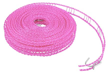 FuninCrea 8 m Corde à Linge Portable, Coupe-Vent Corde Linge Corde Linge avec 2 Crochets en Acier Inoxydable, Cordes à Linge Antidérapante Corde de Vêtements pour Intérieurs et Extérieurs (Rose)