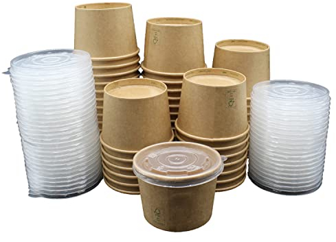 BAMI 50 Suppenbecher To Go mit Deckel | 235ml / 8oz - braun | Einweg Suppenschale Soup To Go