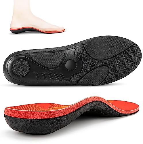PCSsole plantilla ortopédica para fascitis plantar, plantilla de soporte del arco del pie, dolor en el talón,Cómoda plantilla de botas de trabajo para hombres y mujeres de pie todo el día Rojo(28cm)