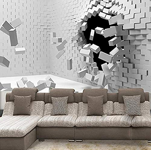 Papier Peint Mural Autocollant. Grotte De Mur De Briques Blanches 3D Personnalisé Toute Taille Peinture Murale Salon Garçons Filles Chambre Pépinière Fond Mur Art Décoration 400(L) x280(H) cm