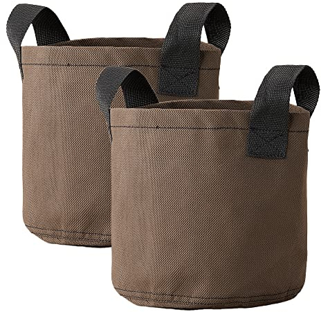 Aimedia Nonwoven Planter, Brown Cloth Pot with Handle, Set of 2, Size 7, 5L, 7.9 x 8.3 inches (20 x 21 cm), Non-Woven Pot, Planting Pot, Grabbing Plant, Pot Cover, Cultivation Bag, Gardening