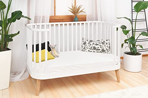 ATB MEBLE Gitterbett 140x70 cm - 2in1 Babybett Kinderbett - Principal Beistellbett Baby aus Holz - Bett Baby Mitwachsend - Kinderbett umbaubar - Jugendbett - Weiß