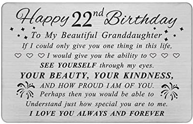 DEGASKEN Geburtstagskarte zum 22. Geburtstag für Enkelin – Geburtstagsgeschenke für süße 22. Jahre alte Enkelin – personalisierte Gravurkarte