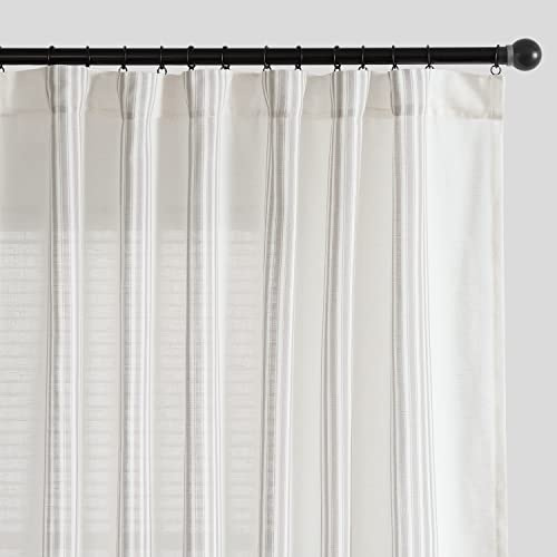 jinchan Striped Linen Curtains 84 Inch Long for Living Room Grey Stripe Semi Sheer Back Tab Light Filtering Modern Farmhouse Gray Drapes for Bedroom Window Curtain Set 2 Panels