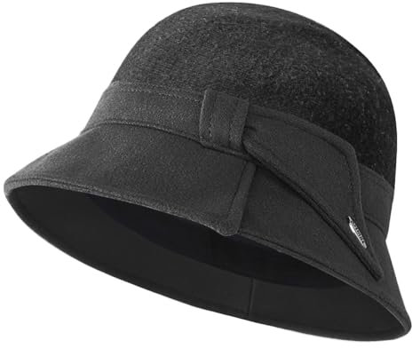 Glockenhut Retro Frauen Fedorahut Warm Damen Filzmütze Winter Hut Bowler Fischerhut Barett Faltbar Wintermütze Kirche Schirmmütze Einfarbig Wollmütze Eimer Mütze mit Schirm Fleece Baskenmütze