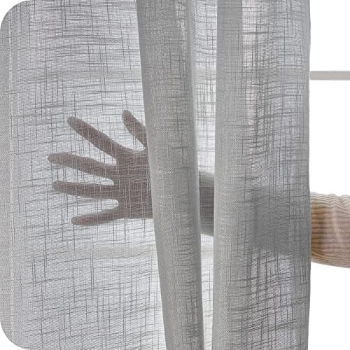 Topfinel Visillo Cortinas Habitacion de Raya Gasa Suave Salon Dormitorio Visillo Polyester 100% Vertical para Ventanas Cocina Sala de Estar con Ojales 1 Pieza 300x240cm Gris