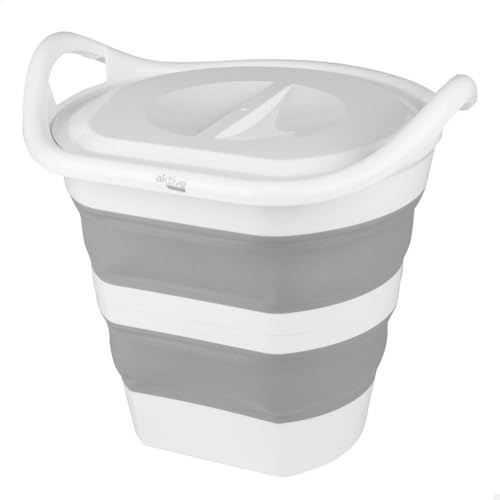 AKTIVE Cubo Plegable 17 litros, Formato Circular, Ø44,5x40,5x40,5 cm, con Tapa y Asas de Mano, Plegado Compacto, Libre de BPA, Caja de Almacenamiento portátil, para hogar, Camping y Picnic (63117)