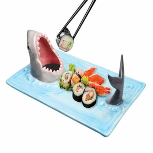 AENZA Shark Shaped Sushi Plate, Sashimi Plate, Ceramic Sushi Plate, Shark Plate, Soy Sauce Rack, Dumpling Plate, Sashimi Plate, Sushi Container, Japanese Tableware, 33 x 20 x 10cm