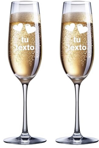 Lasernauten Pack de 2 Copas de Cava - Copa personalizada con Nombre o frase - copa de champán de cristal - grabado con láser - regalo boda, aniversario, San Valentín, 20cl - 12 diseños