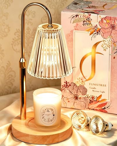 Funistree Lámpara Calentadora Velas, Candle Warmer Lamp, Regulable con Temporizador, Altura Ajustable, Calentador Eléctrico Sin Llama, Incluye 2 Bombillas, Regalo Ideal para Mujeres, Decoración Hogar