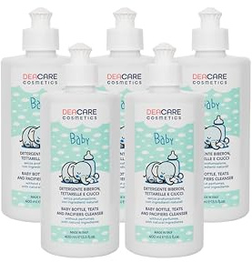 Deacare Baby KIT 5 DETERGENTE BIBERON TETTARELLE E CIUCCI con Enzimi di Origine Naturale, Senza Profumo, Detersivo Biberon, Rimuove Residui Cibo e Sanitizza, Dermatologicamente Testato - 5x400ml