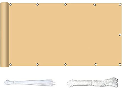 Balkon Sichtschutz 0,9x6m Winddicht Zaun Stoff Schattenabdeckung für Garten und Hof Beige Inklusive Ösen Nylon Kabelbinder und Kordel