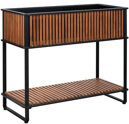 Dehner Balkonhochbeet Boston, Hochbeet für Kräuter/Gemüse/Blumen, rückenschonende Arbeitshöhe, Maße: ca. 115 x 93 x 50 cm / 102 x 28 x 40 cm, FSC®-zertifiziertem Akazienholz, schwarz/braun | Balkonhochbeet für Kräuter / Gemüse / Blumen, rückenschonende Arbeitshöhe, FSC®-zertifiziertem Akazienholz