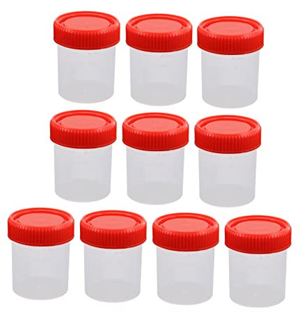 NAMOARLY 10 Vasos De Plástico De 60 Ml Tapa De Rosca, Recipiente De Muestra Compacto y Portátil, Tazas Escala Para Pruebas Médicas y Análisis De Líquidos