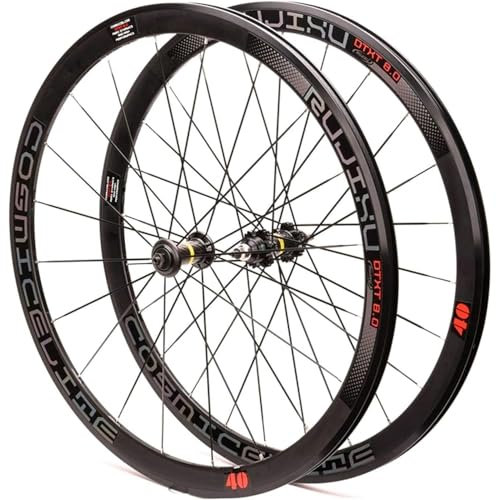 700C Vorder- Und Hinterrad-Fahrrad-Radsatz, Doppellagige Aluminiumlegierungsfelge, 40 Mm Fixed Gear-Fahrradrad, 1,37 × 24 TPI Singlespeed-Carbonfaser-Nabe, C/V-Bremse(A)