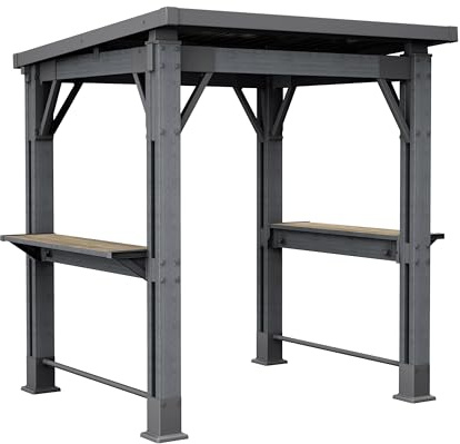 Keter Signature Grill Gazebo, Marco Resina Resistente Intemperie | 200x2448x238 cm, color Marrón, Estantes y Ganchos Integrados, Metal Reforzado, Acabado Aspecto Madera Premium, Fácil Montaje