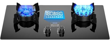 Gaziniere Gaz 5,2 KW, Double Cuisinière À Gaz En Acier Inoxydable, Minuterie Double Face 180 Minutes, Allumage Automatique(Black,NG)