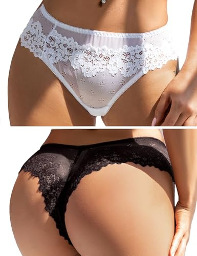 comeondear Perizoma Sexy Donna Pizzo Tanga Seducente a Vita Bassa Mutande Brasiliana Taglie Forti Mutandine Mini Slip Elasticizzato G-String Hot Biancheria Intima Lingerie Bikini Thong S-XXL