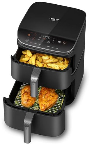 COSORI Air Fryer Turbo Tower 10,8 l, Fritteuse ohne Öl mit 2 Schubladen, 3 Kochstufen, 6-in-1, kompaktes und stapelbares Design, 41% weniger groß als herkömmliche Doppel-Airfryer, 300 + Rezepte