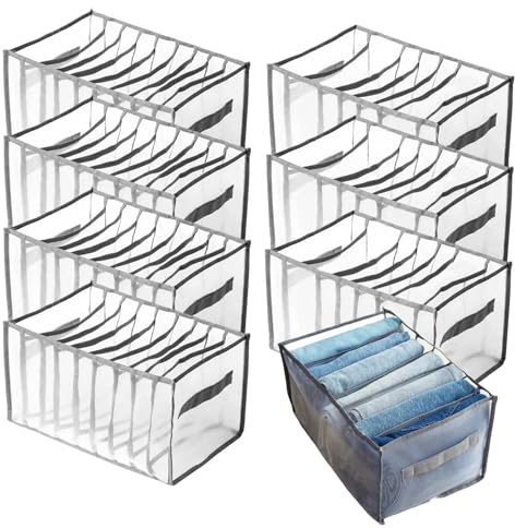 FAAING 8 Stück Schubladen Organizer Kleiderschrank, 7 Fächer und 9 Fächer Hosen Organizer Schubladen Ordnungssystem, Faltbare Schrank Organizer für Jeans, T-Shirts, Hosen, Kleidung, 36 x 25 x 20 cm