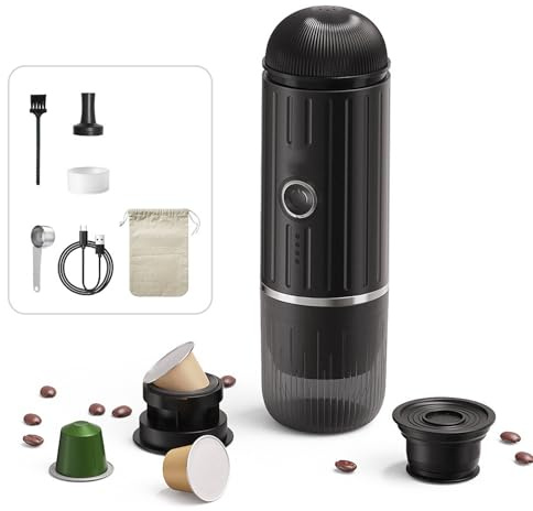 Kikumi Portable Capsule Coffee Maker, Travel Coffee Machine 19BAR Pressure Electric Heating, Cordless Maker Indoor and Outdoor Use