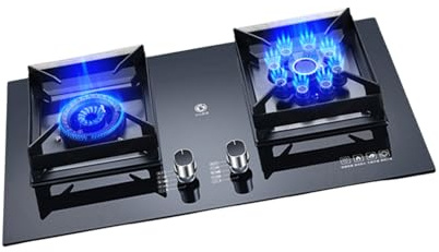 Fornello A Gas A 2 Fuochi, Struttura Quadrata Da 5,2 KW, Fornello A Gas A Doppio Uso GPL/GN, Copertura In Rame E Vetro Temperato For Casa E Esterni(NG)