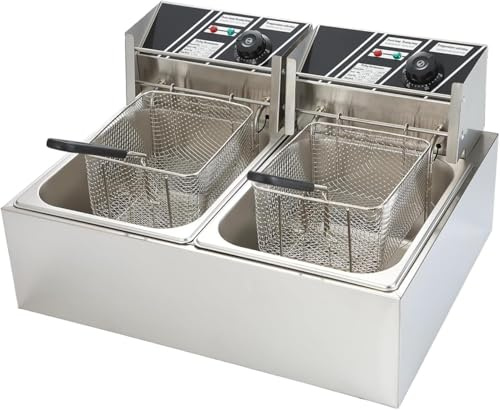 12L/6L Deep Fat Fryer, Electric Deep Fryer w/Non-Slip Easy Clean Adjustable Temperature Control Stainless Steel Fryer with Basket & Lid (12L)