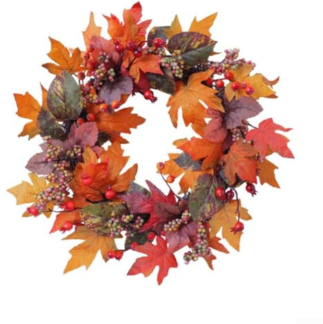 50 cm Herbstkranz mit künstlichen Blättern und Beeren für Tür, Fenster und Wanddekoration im Herbst