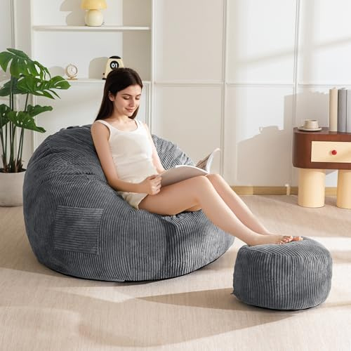 MAXYOYO Giant Cord Bean Bag Chair for Adult, Beanbag Sofa & Pouffe with Foam Filling, Lazy Lounge Chair with Handle for Living Room Bedroom Gaming Reading Relaxing