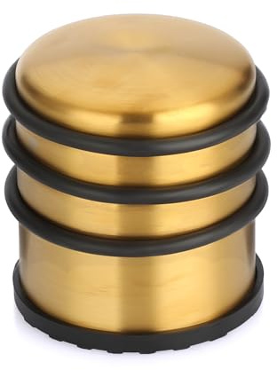 SUMTree Gold Boden Türstopper, Rund Schwer türstopper, Edelstahl, H8,5cm | Door Stopper mit Gummiring und Rutschfester Gummibasis, Bodentürstopper für den Türschutz, ohne Montage Gewicht 1,05 kg