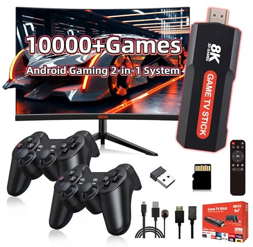 X2 Retro Game Stick, Android & Gaming Dual-System Retro Gaming Console,40+Emulators 10000+ Games,2.4G+5G WIFI,4K HD Output,Portable Game Console with Dual 2.4G Wireless Controller,Plug & Play (64G)