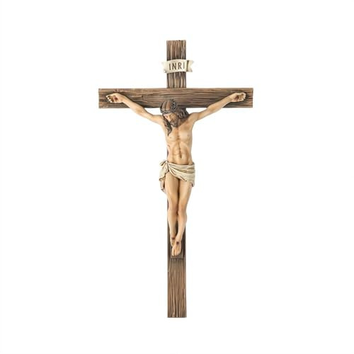 Crucifix Statue - 10 Inch Standing Cross Decoration, Jesu Christ Inspirational Home Decor for Catholic Christian Devotion, Religious Devout Gift
