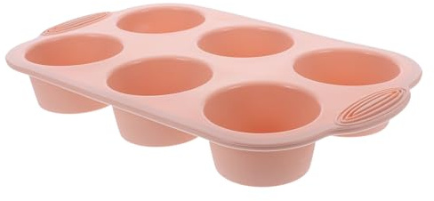 BAZEITFLOW Silicone Muffin Pan 6 Holes High Temperature Resistant Non-Stick Baking Mold Small Cupcake Pan Portable Nordic Pink for Oven Baking