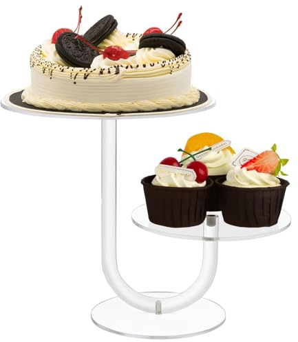 Soporte para tartas de piso, porta cupcakes para exhibición de alimentos de acrílico de dos pisos – Organizador de tartas y pasteles de árbol para fiestas – Para bodas, cumpleaños, aniversarios