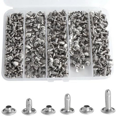 GARXIOUS 300 Stück Ledernieten Hohlnieten für Leder Nieten Set mit Doppelter Runder Kappe Metall Ziernieten Doppelkappe für Taschen Gürtel Dekoration Kleidung Handwerk 3 Größen 8mm 10mm 12mm Silber