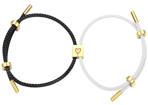 COTATI Matching Couple Bracelets for Him and Her, Friendship Relationship Promise Bracelet for Boyfriend Girlfriend, Anniversary Love Jewelry Gifts Set (Black-White)