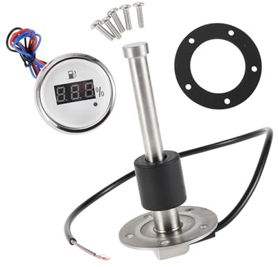 A ABSOPRO Sensor de Nivel de Combustible con Medidor de Combustible para Coche Barco Marino Camión Caravanas Metal Tono Plateado Blanco, 0-190 ohm 125mm Reemplazo artículo