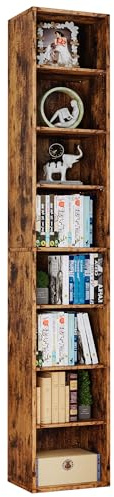 IRONCK Bücherregal Braun, Schmales Regal, 8-stöckiges 23.6 x 30 x 180cm | Würfelregal mit 8 Ebenen, Aufbewahrungsregal, Präsentationsregal, offenes Regal, für Wohnzimmer Home Office Schlafzimmer