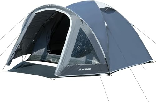 EchoSmile 2-4 Person Tent with Vestibule, PU 3000mm Waterproof Family Camping Tent, Easy Setup Outdoor Shelter with PVC View Windows for Hiking & Travel, All-Weather Rain, Wind & UV Protection (Gray)