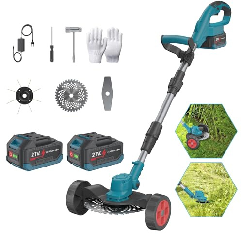 Desbrozadora Eléctrica Inalámbrica 21 V, Desbrozadora De Batería 4000 W, 36000 RPM 3 Tipos De Cuchillas, Diámetro De Corte 12 Cm, Para Poder Cultivos, Arbustos Y Malezas