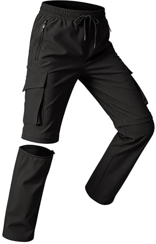 Buyboxs Kinder Outdoorhose Schnelltrocknende Wanderhose Zip Off Freizeithose Jungen wasserdichte Atmungsaktiv Trekkinghose mit Tasche Schwarz XXL