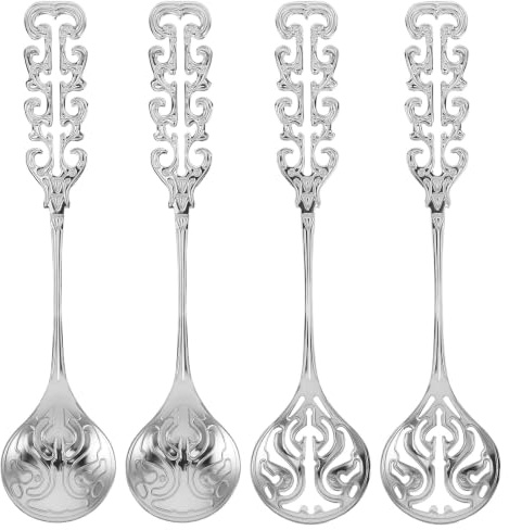 Operitacx Set di 4 cucchiaini da caffè vintage: cucchiaio da dessert in argento sbalzato da 7,7 con manico cavo - utensile per servire gelato e frutta, ideale come regalo per