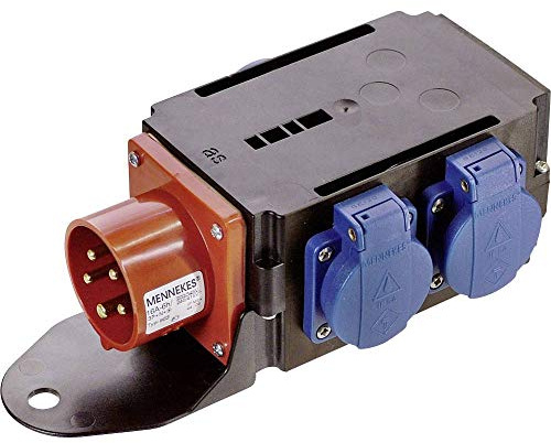 as - Schwabe MIXO Starkstromverteiler – CEE-Stecker 16A, 5-polig, ca. 11 kW | 400V Starkstrom Adapter - 3 x Schutzkontaktsteckdose - Stromstation Baustelle - Außenbereich – Made Germany – IP44, 60524