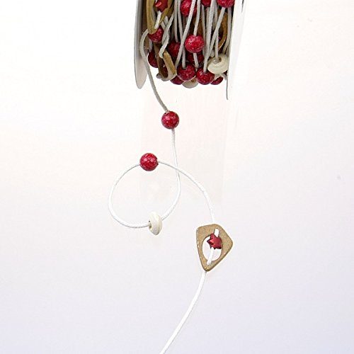 Nature Line, feine Baumwollkordel mit Holzperlen und Sternchen rot- 15 mm Breite auf 5 m Rolle - 98012 30R (2,95€/m)