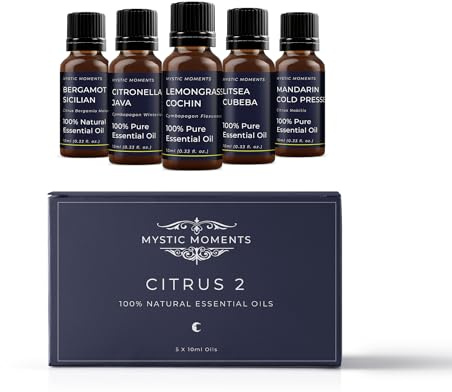 Mystic Moments | Kit Oli Essenziali Agrumi (Set 2) | 5x10ml | Cinque oli essenziali: Bergamotto, Citronella, Lemongrass, Litsea cubeba e Mandarino.