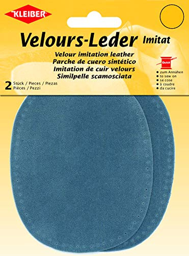 Kleiber + Co.GmbH Velour-Leder-Imitat klein, 38% Polyacryl/32% Baumwolle/30% Viskose, Blau, ca. 13 cm x 10 cm
