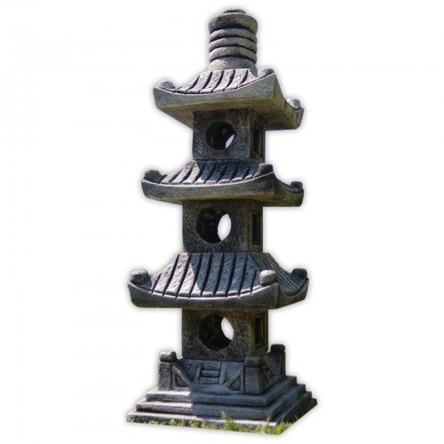 Steinfigur 3-stöckige Pagode Asiastyle Thailand asiatischer Garten Gartendeko dunkelgrau