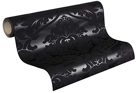 Livingwalls 552631 - Carta da parati in TNT con effetto rilievo, stile neobarocco, colore: Nero